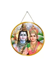 Lord Shiva Parvathi 12x12 Inch Round Religious Photo Frame | Spiritual Wall Decor For Home Temple, Pooja Room & Office | Divine Wall Art Picture For Worship, Meditation & Gift (F13221)