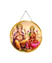 Lord Ganesha And Lakshmi 12x12 Inch Round Religious Photo Frame | Spiritual Wall Decor For Home Temple, Pooja Room & Office | Divine Wall Art Picture For Worship, Meditation & Gift (F13223)