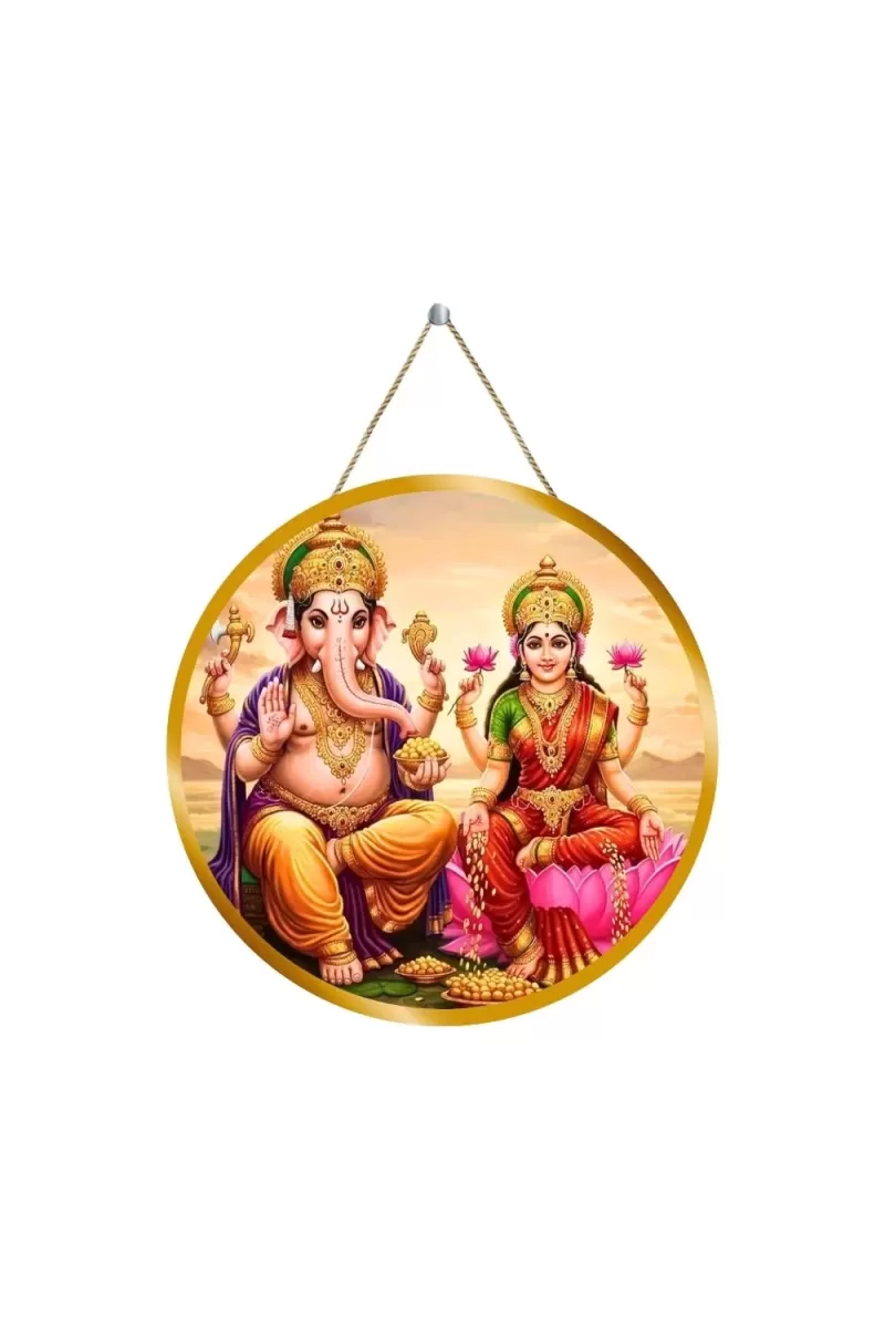 Lord Ganesha And Lakshmi 12x12 Inch Round Religious Photo Frame | Spiritual Wall Decor For Home Temple, Pooja Room & Office | Divine Wall Art Picture For Worship, Meditation & Gift (F13223)