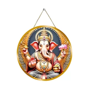 Lord Ganesha 12x12 Inch Round Religious Photo Frame | Spiritual Wall Decor For Home Temple, Pooja Room & Office | Divine Wall Art Picture For Worship, Meditation & Gift (F13224)