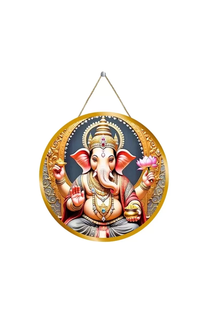 Lord Ganesha 12x12 Inch Round Religious Photo Frame | Spiritual Wall Decor For Home Temple, Pooja Room & Office | Divine Wall Art Picture For Worship, Meditation & Gift (F13224)
