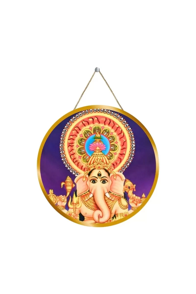 Lord Ganesha 12x12 Inch Round Religious Photo Frame | Spiritual Wall Decor For Home Temple, Pooja Room & Office | Divine Wall Art Picture For Worship, Meditation & Gift (F13226)