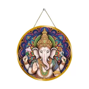 Lord Ganesha 12x12 Inch Round Religious Photo Frame | Spiritual Wall Decor For Home Temple, Pooja Room & Office | Divine Wall Art Picture For Worship, Meditation & Gift (F13227)