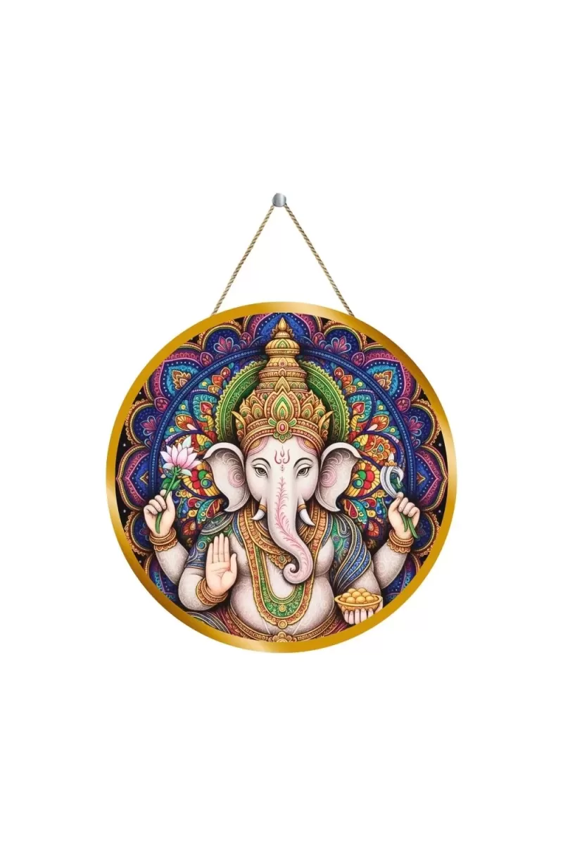 Lord Ganesha 12x12 Inch Round Religious Photo Frame | Spiritual Wall Decor For Home Temple, Pooja Room & Office | Divine Wall Art Picture For Worship, Meditation & Gift (F13227)