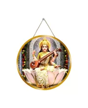 Goddess Saraswathi 12x12 Inch Round Religious Photo Frame | Spiritual Wall Decor For Home Temple, Pooja Room & Office | Divine Wall Art Picture For Worship, Meditation & Gift (F13228)