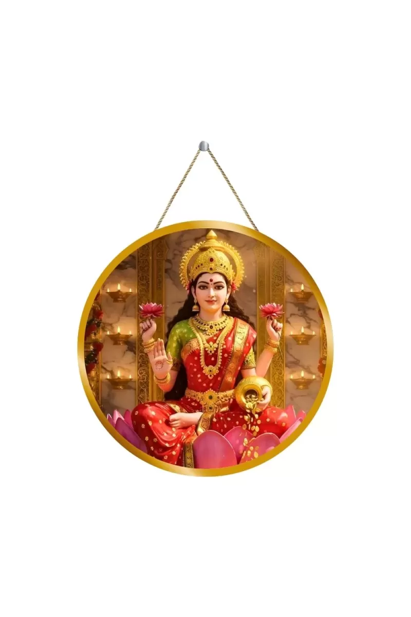 Goddess Lakshmi 12x12 Inch Round Religious Photo Frame | Spiritual Wall Decor For Home Temple, Pooja Room & Office | Divine Wall Art Picture For Worship, Meditation & Gift (F13229)