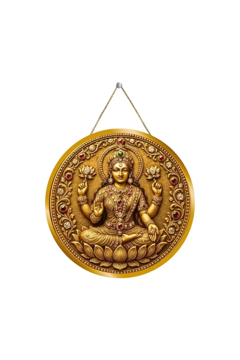 Goddess Lakshmi 12x12 Inch Round Religious Photo Frame | Spiritual Wall Decor For Home Temple, Pooja Room & Office | Divine Wall Art Picture For Worship, Meditation & Gift (F13230)