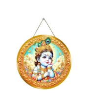 Lord Krishna 12x12 Inch Round Religious Photo Frame | Spiritual Wall Decor For Home Temple, Pooja Room & Office | Divine Wall Art Picture For Worship, Meditation & Gift (F13234)