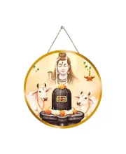 Lord Shiva With Lingam 12x12 Inch Round Religious Photo Frame | Spiritual Wall Decor For Home Temple, Pooja Room & Office | Divine Wall Art Picture For Worship, Meditation & Gift (F13235)