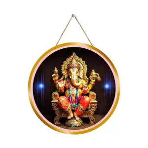 Lord Ganesha 12x12 Inch Round Religious Photo Frame | Spiritual Wall Decor For Home Temple, Pooja Room & Office | Divine Wall Art Picture For Worship, Meditation & Gift (F13236)