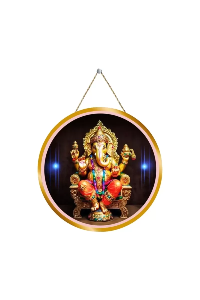 Lord Ganesha 12x12 Inch Round Religious Photo Frame | Spiritual Wall Decor For Home Temple, Pooja Room & Office | Divine Wall Art Picture For Worship, Meditation & Gift (F13236)