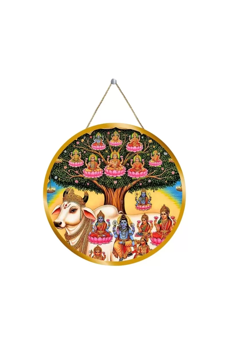 Cow Goddess 12x12 Inch Round Religious Photo Frame | Spiritual Wall Decor For Home Temple, Pooja Room & Office | Divine Wall Art Picture For Worship, Meditation & Gift (F13240)