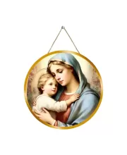 The Mother Of Jesus, With Baby Jesus. 12x12 Inch Round Religious Photo Frame | Spiritual Wall Decor For Home Temple, Pooja Room & Office | Divine Wall Art Picture For Worship, Meditation & Gift (F13243)