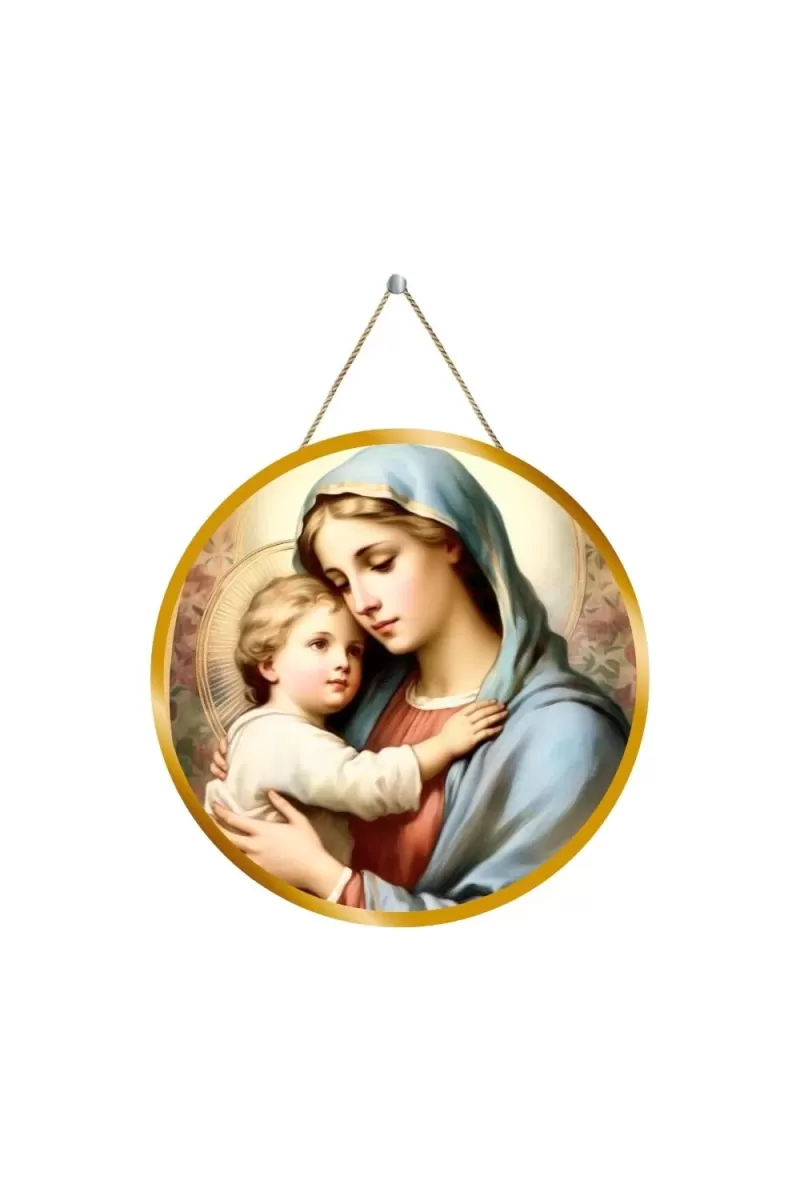 The Mother Of Jesus, With Baby Jesus. 12x12 Inch Round Religious Photo Frame | Spiritual Wall Decor For Home Temple, Pooja Room & Office | Divine Wall Art Picture For Worship, Meditation & Gift (F13243)