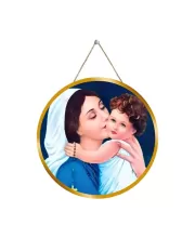 The Mother Of Jesus, With Baby Jesus 12x12 Inch Round Religious Photo Frame | Spiritual Wall Decor For Home Temple, Pooja Room & Office | Divine Wall Art Picture For Worship, Meditation & Gift (F13244)