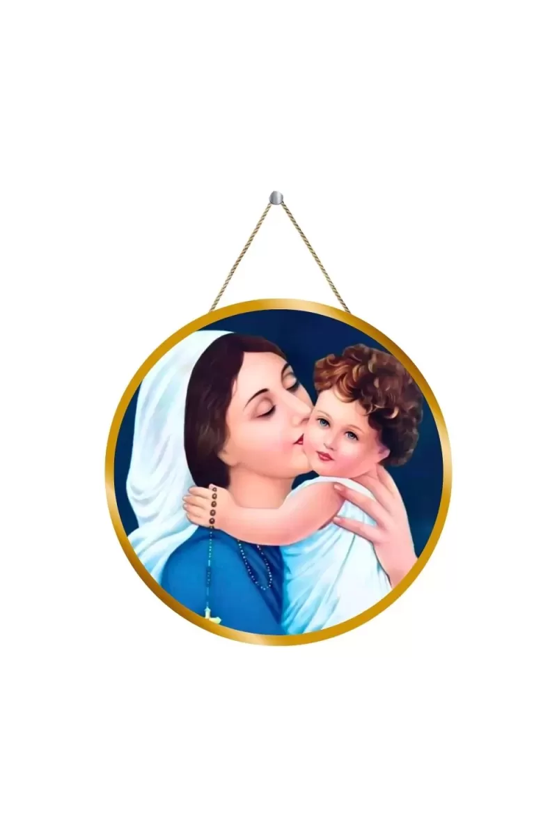 The Mother Of Jesus, With Baby Jesus 12x12 Inch Round Religious Photo Frame | Spiritual Wall Decor For Home Temple, Pooja Room & Office | Divine Wall Art Picture For Worship, Meditation & Gift (F13244)