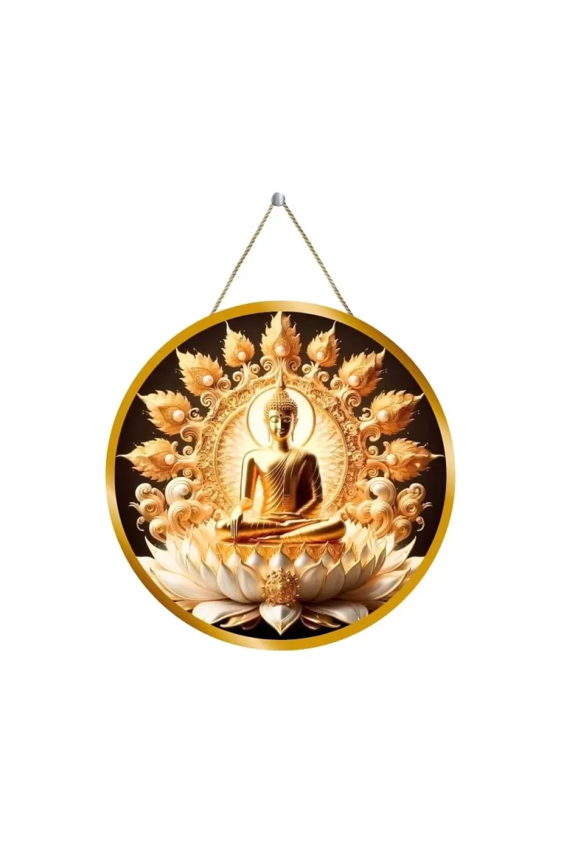 Lord Buddha 12x12 Inch Round Religious Photo Frame | Spiritual Wall Decor For Home Temple, Pooja Room & Office | Divine Wall Art Picture For Worship, Meditation & Gift (F13246)