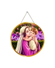Mother Mary 12x12 Inch Round Religious Photo Frame | Spiritual Wall Decor For Home Temple, Pooja Room & Office | Divine Wall Art Picture For Worship, Meditation & Gift (F13249)