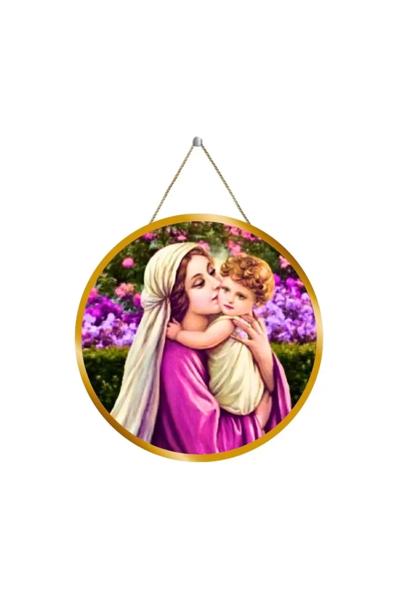 Mother Mary 12x12 Inch Round Religious Photo Frame | Spiritual Wall Decor For Home Temple, Pooja Room & Office | Divine Wall Art Picture For Worship, Meditation & Gift (F13249)