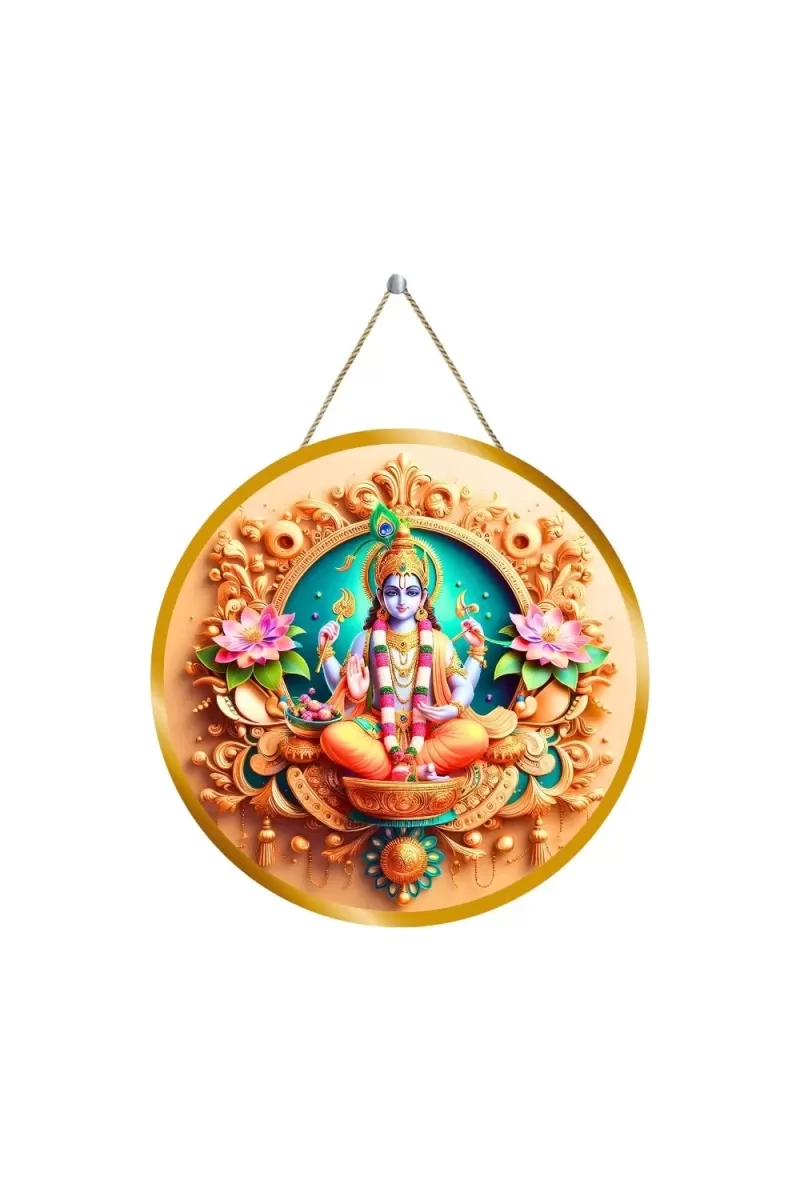Lord Krishna 12x12 Inch Round Religious Photo Frame | Spiritual Wall Decor For Home Temple, Pooja Room & Office | Divine Wall Art Picture For Worship, Meditation & Gift (F13289)