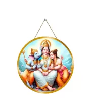 Parvathi With Ganesha And Karthikeya 12x12 Inch Round Religious Photo Frame | Spiritual Wall Decor For Home Temple, Pooja Room & Office | Divine Wall Art Picture For Worship, Meditation & Gift (F13290)