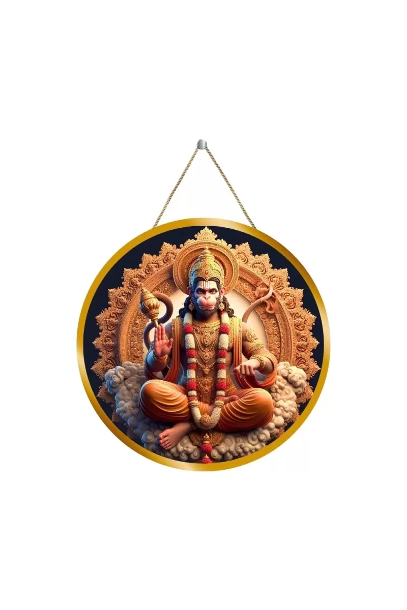 Lord Hanuman 12x12 Inch Round Religious Photo Frame | Spiritual Wall Decor For Home Temple, Pooja Room & Office | Divine Wall Art Picture For Worship, Meditation & Gift (F13291)