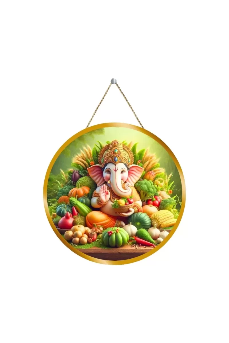 Lord Ganesha 12x12 Inch Round Religious Photo Frame | Spiritual Wall Decor For Home Temple, Pooja Room & Office | Divine Wall Art Picture For Worship, Meditation & Gift (F13292)