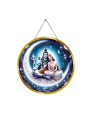 Lord Shiva Parvathi 12x12 Inch Round Religious Photo Frame | Spiritual Wall Decor For Home Temple, Pooja Room & Office | Divine Wall Art Picture For Worship, Meditation & Gift (F13293)