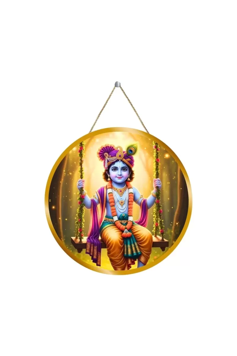 Lord Krishna 12x12 Inch Round Religious Photo Frame | Spiritual Wall Decor For Home Temple, Pooja Room & Office | Divine Wall Art Picture For Worship, Meditation & Gift (F13295)