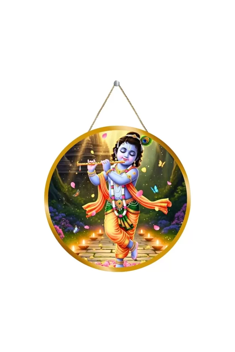Lord Krishna 12x12 Inch Round Religious Photo Frame | Spiritual Wall Decor For Home Temple, Pooja Room & Office | Divine Wall Art Picture For Worship, Meditation & Gift (F13296)