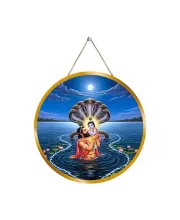 Lord Krishna And Vasudeva 12x12 Inch Round Religious Photo Frame | Spiritual Wall Decor For Home Temple, Pooja Room & Office | Divine Wall Art Picture For Worship, Meditation & Gift (F13298)