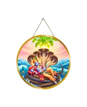 Lord Vishnu 12x12 Inch Round Religious Photo Frame | Spiritual Wall Decor For Home Temple, Pooja Room & Office | Divine Wall Art Picture For Worship, Meditation & Gift (F13299)