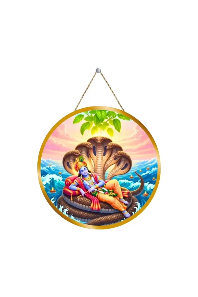 Lord Vishnu 12x12 Inch Round Religious Photo Frame | Spiritual Wall Decor For Home Temple, Pooja Room & Office | Divine Wall Art Picture For Worship, Meditation & Gift (F13299)