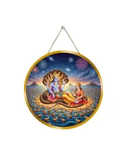 Lord Vishnu Lakshmi 12x12 Inch Round Religious Photo Frame | Spiritual Wall Decor For Home Temple, Pooja Room & Office | Divine Wall Art Picture For Worship, Meditation & Gift (F13300)