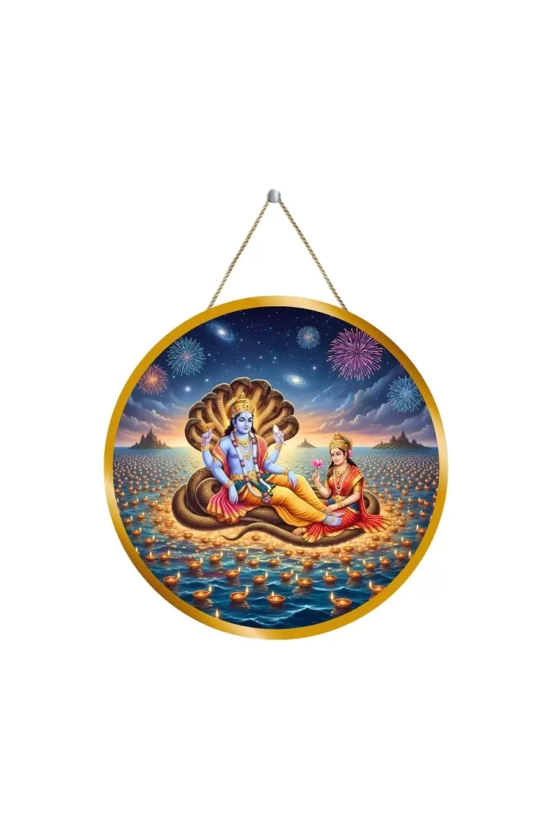 Lord Vishnu Lakshmi 12x12 Inch Round Religious Photo Frame | Spiritual Wall Decor For Home Temple, Pooja Room & Office | Divine Wall Art Picture For Worship, Meditation & Gift (F13300)