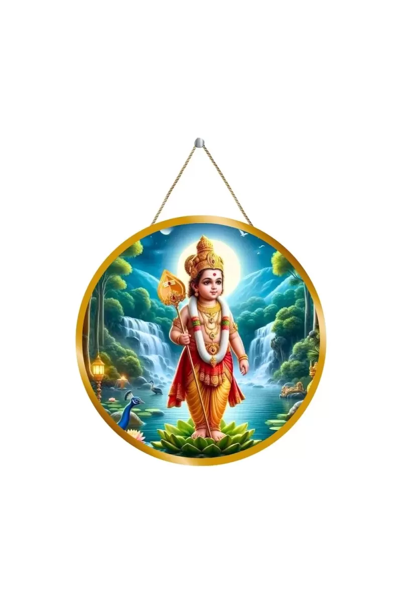 Lord Murugan 12x12 Inch Round Religious Photo Frame | Spiritual Wall Decor For Home Temple, Pooja Room & Office | Divine Wall Art Picture For Worship, Meditation & Gift (F13308)