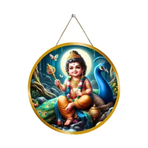 Lord Murugan 12x12 Inch Round Religious Photo Frame | Spiritual Wall Decor For Home Temple, Pooja Room & Office | Divine Wall Art Picture For Worship, Meditation & Gift (F13310)
