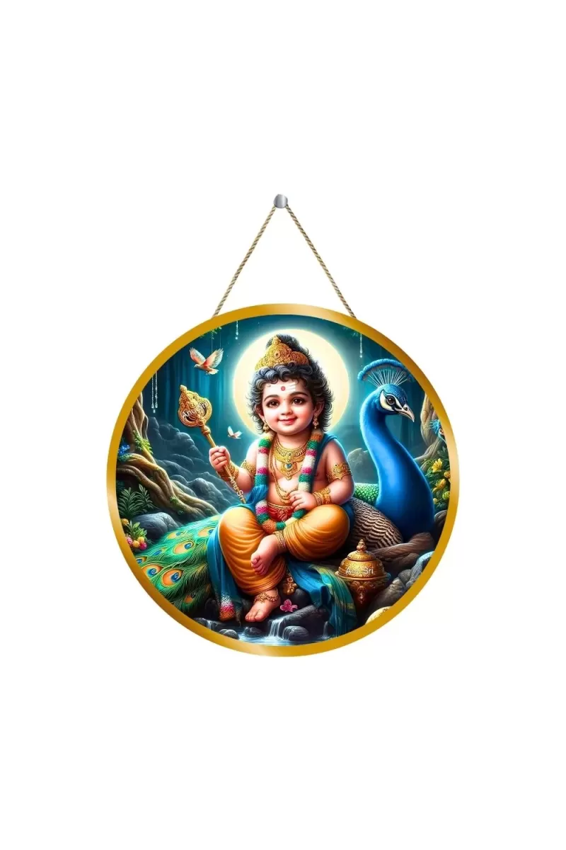 Lord Murugan 12x12 Inch Round Religious Photo Frame | Spiritual Wall Decor For Home Temple, Pooja Room & Office | Divine Wall Art Picture For Worship, Meditation & Gift (F13310)