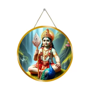 Lord Murugan 12x12 Inch Round Religious Photo Frame | Spiritual Wall Decor For Home Temple, Pooja Room & Office | Divine Wall Art Picture For Worship, Meditation & Gift (F13311)