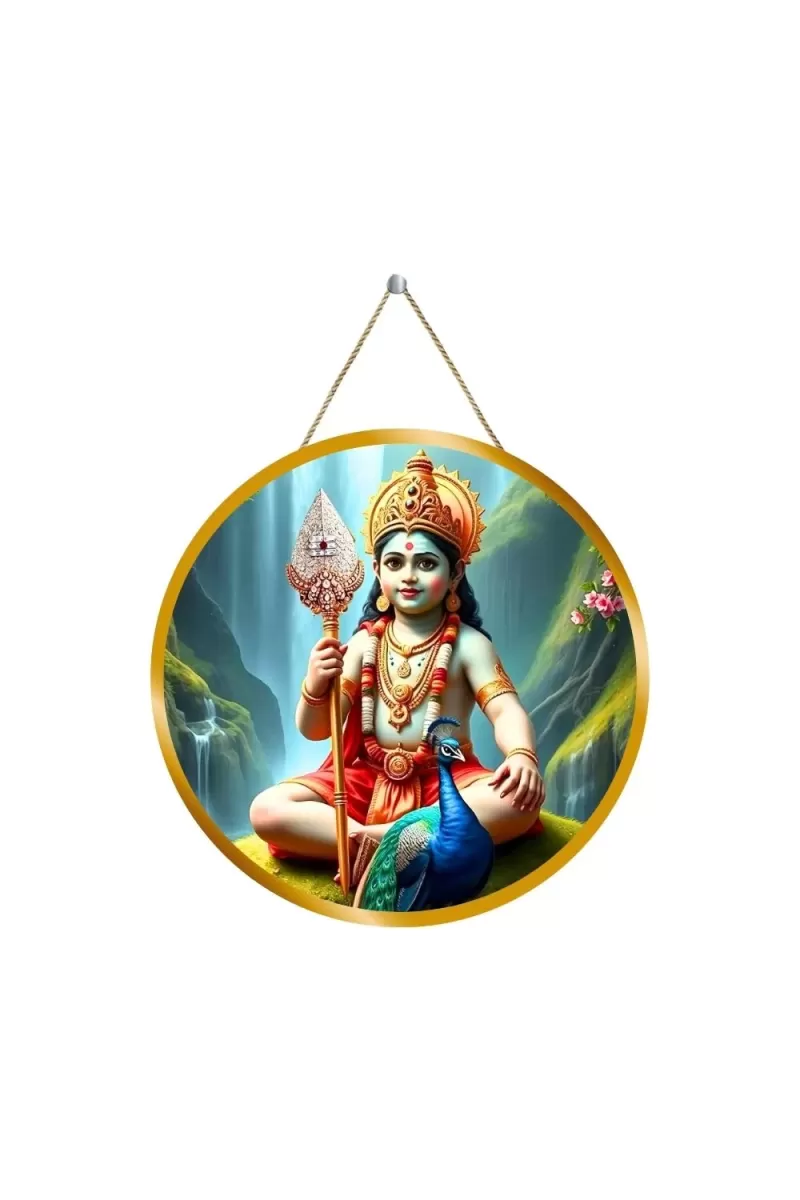 Lord Murugan 12x12 Inch Round Religious Photo Frame | Spiritual Wall Decor For Home Temple, Pooja Room & Office | Divine Wall Art Picture For Worship, Meditation & Gift (F13311)