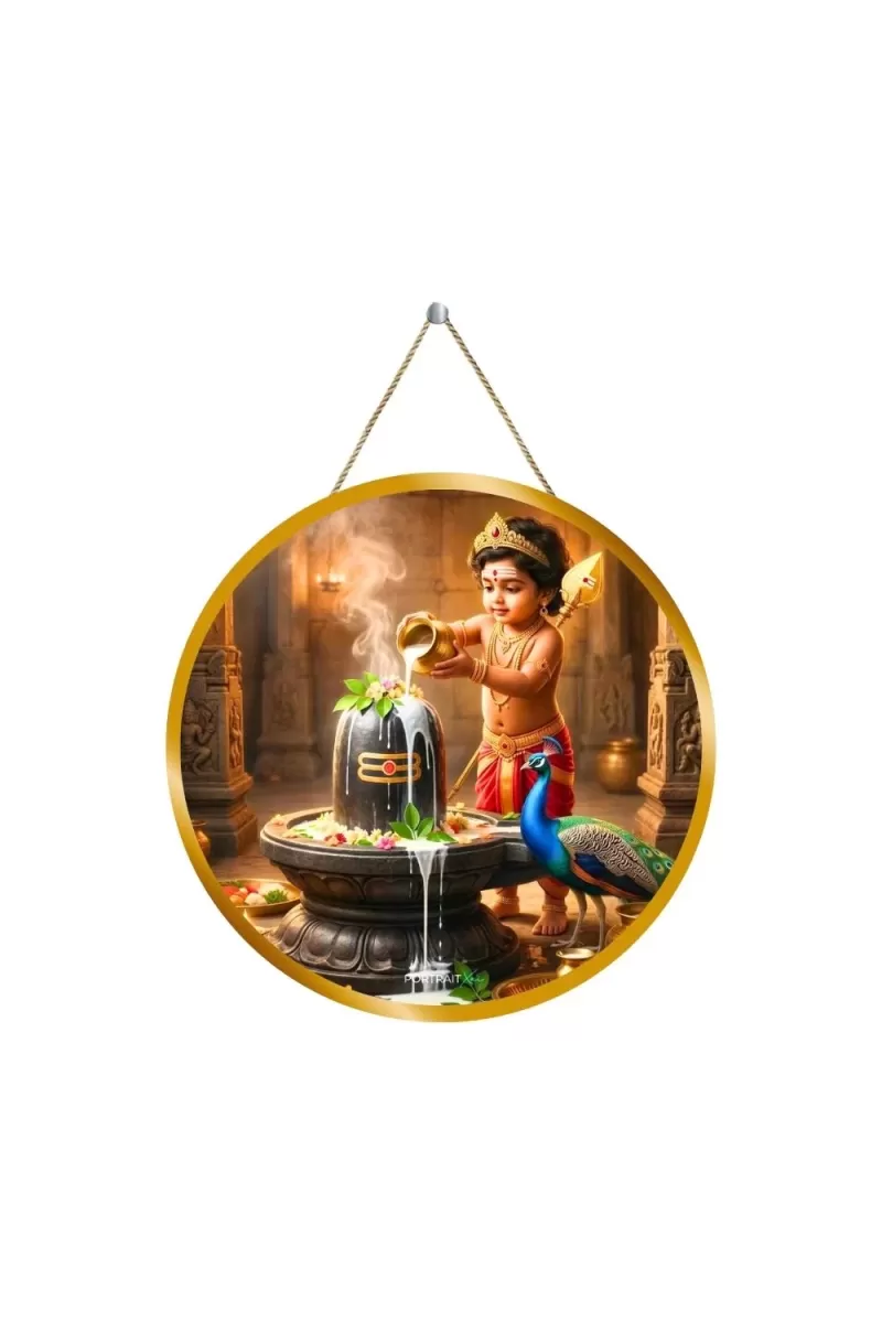 Lord Murugan 12x12 Inch Round Religious Photo Frame | Spiritual Wall Decor For Home Temple, Pooja Room & Office | Divine Wall Art Picture For Worship, Meditation & Gift (F13317)