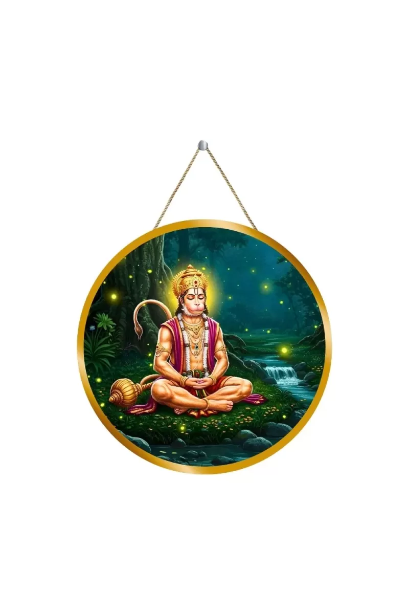 Lord Hanuman 12x12 Inch Round Religious Photo Frame | Spiritual Wall Decor For Home Temple, Pooja Room & Office | Divine Wall Art Picture For Worship, Meditation & Gift (F13324)
