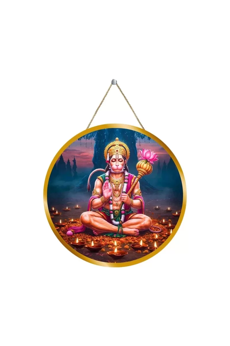 Lord Hanuman 12x12 Inch Round Religious Photo Frame | Spiritual Wall Decor For Home Temple, Pooja Room & Office | Divine Wall Art Picture For Worship, Meditation & Gift (F13325)