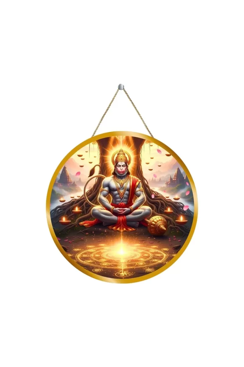 Lord Hanuman 12x12 Inch Round Religious Photo Frame | Spiritual Wall Decor For Home Temple, Pooja Room & Office | Divine Wall Art Picture For Worship, Meditation & Gift (F13326)