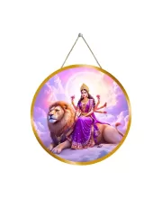 Goddess Durga Ma 12x12 Inch Round Religious Photo Frame | Spiritual Wall Decor For Home Temple, Pooja Room & Office | Divine Wall Art Picture For Worship, Meditation & Gift (F13327)