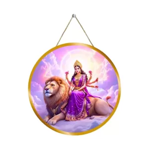 Goddess Durga Ma 12x12 Inch Round Religious Photo Frame | Spiritual Wall Decor For Home Temple, Pooja Room & Office | Divine Wall Art Picture For Worship, Meditation & Gift (F13327)