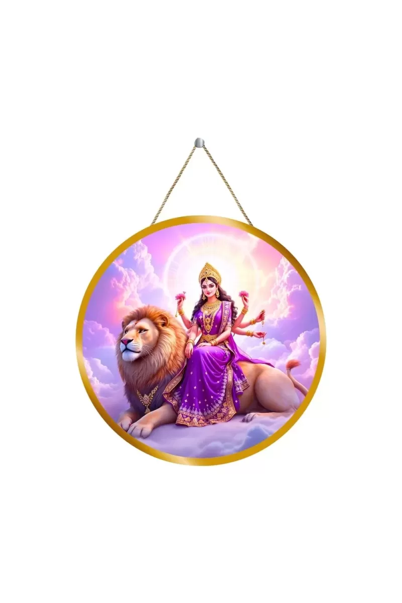 Goddess Durga Ma 12x12 Inch Round Religious Photo Frame | Spiritual Wall Decor For Home Temple, Pooja Room & Office | Divine Wall Art Picture For Worship, Meditation & Gift (F13327)