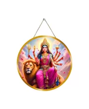 Goddess Durga Ma 12x12 Inch Round Religious Photo Frame | Spiritual Wall Decor For Home Temple, Pooja Room & Office | Divine Wall Art Picture For Worship, Meditation & Gift (F13328)