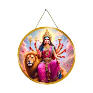 Goddess Durga Ma 12x12 Inch Round Religious Photo Frame | Spiritual Wall Decor For Home Temple, Pooja Room & Office | Divine Wall Art Picture For Worship, Meditation & Gift (F13328)
