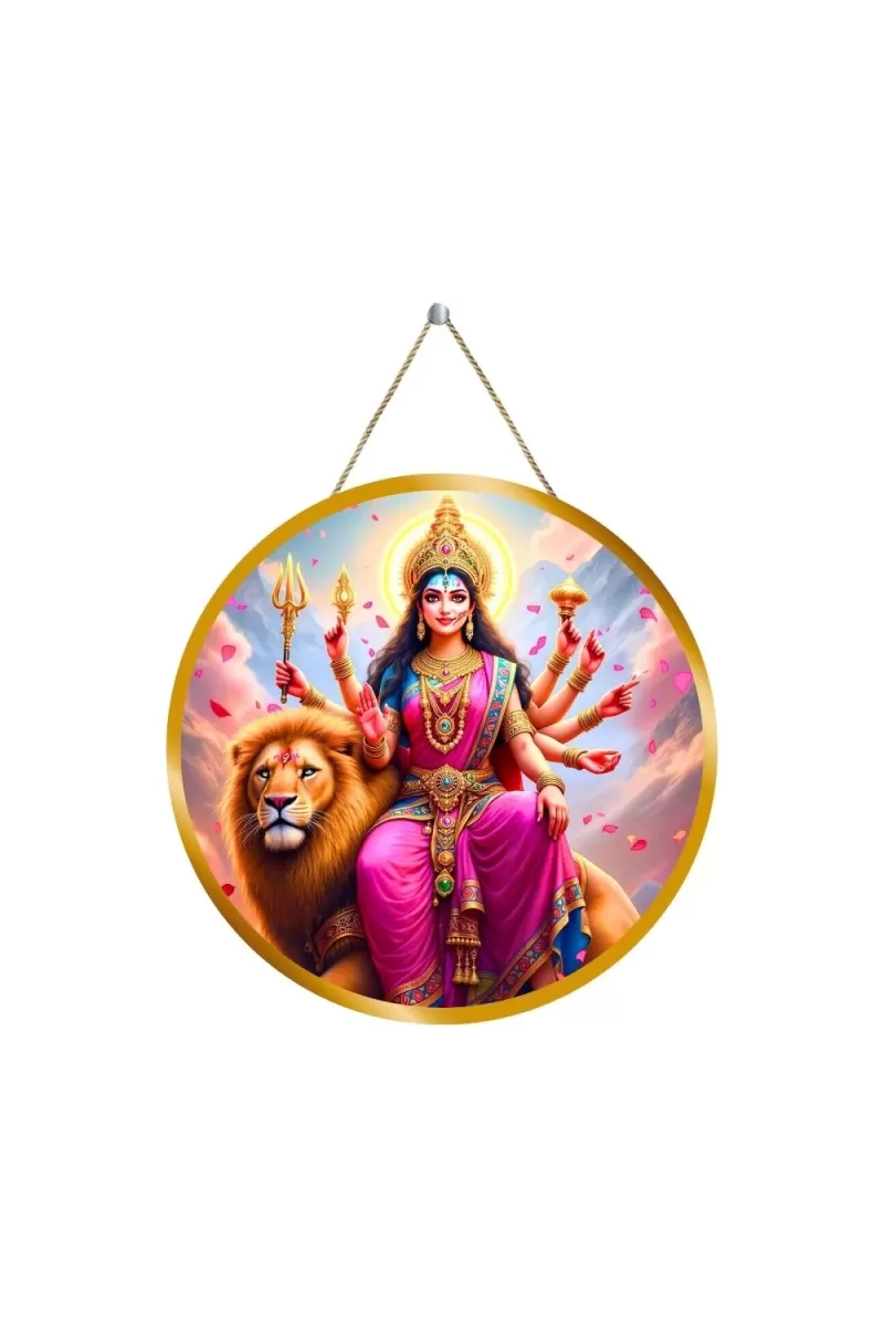 Goddess Durga Ma 12x12 Inch Round Religious Photo Frame | Spiritual Wall Decor For Home Temple, Pooja Room & Office | Divine Wall Art Picture For Worship, Meditation & Gift (F13328)